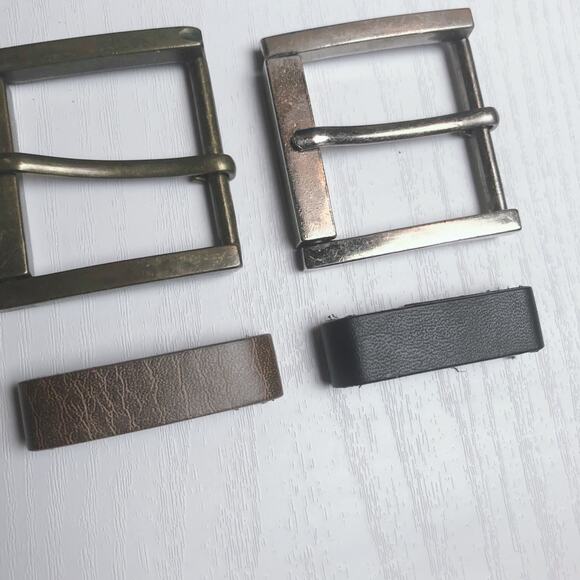 Lot of 2 Square Metal Belt Buckles + 2 Faux Leather Pleather Loops - Picture 4 of 9